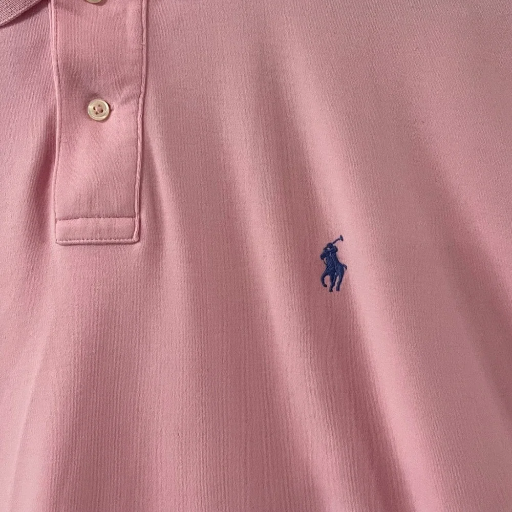 Polo Ralph Lauren Mens Pink Short Sleeve Pique Polo Shirt Size Large Navy Pony